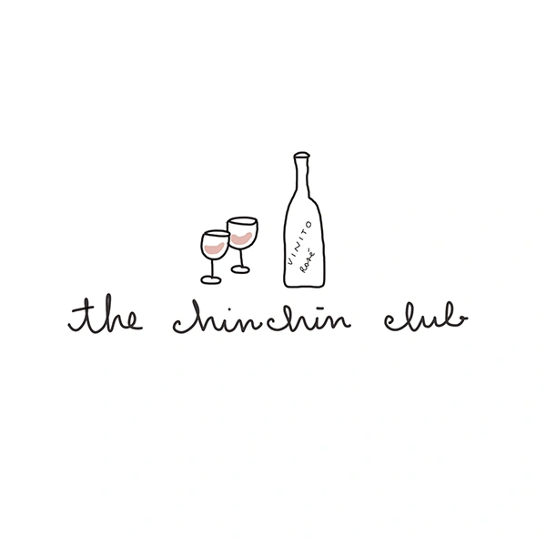 Ilustración de The Chinchín Club con dos copas, una botella y su nombre